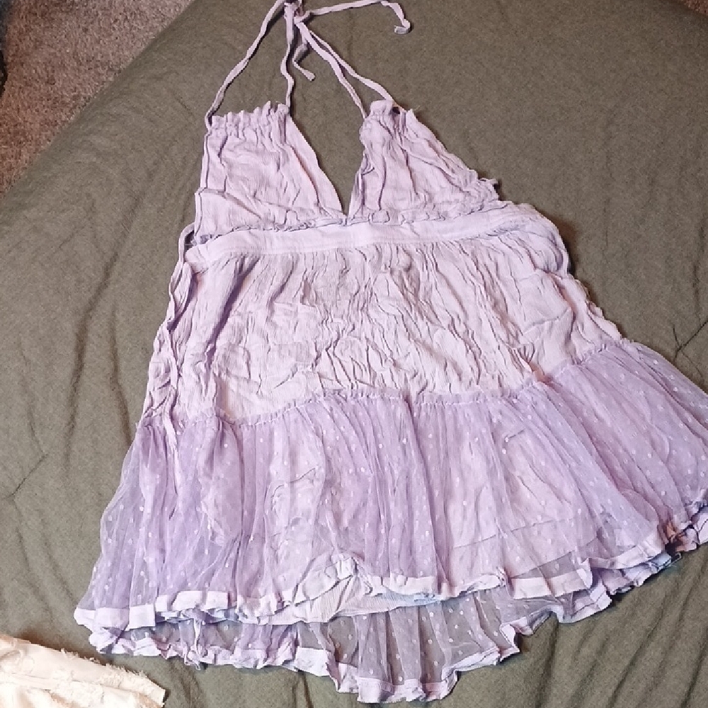 Lavender Halter Dress with Ruffle Hem